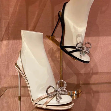 Xajzpa Sandals Black Shoes for Women Clear Heels Buckle Strap Large Size New Beige Bow Summer Girls Rhinestone Big Comfort Low